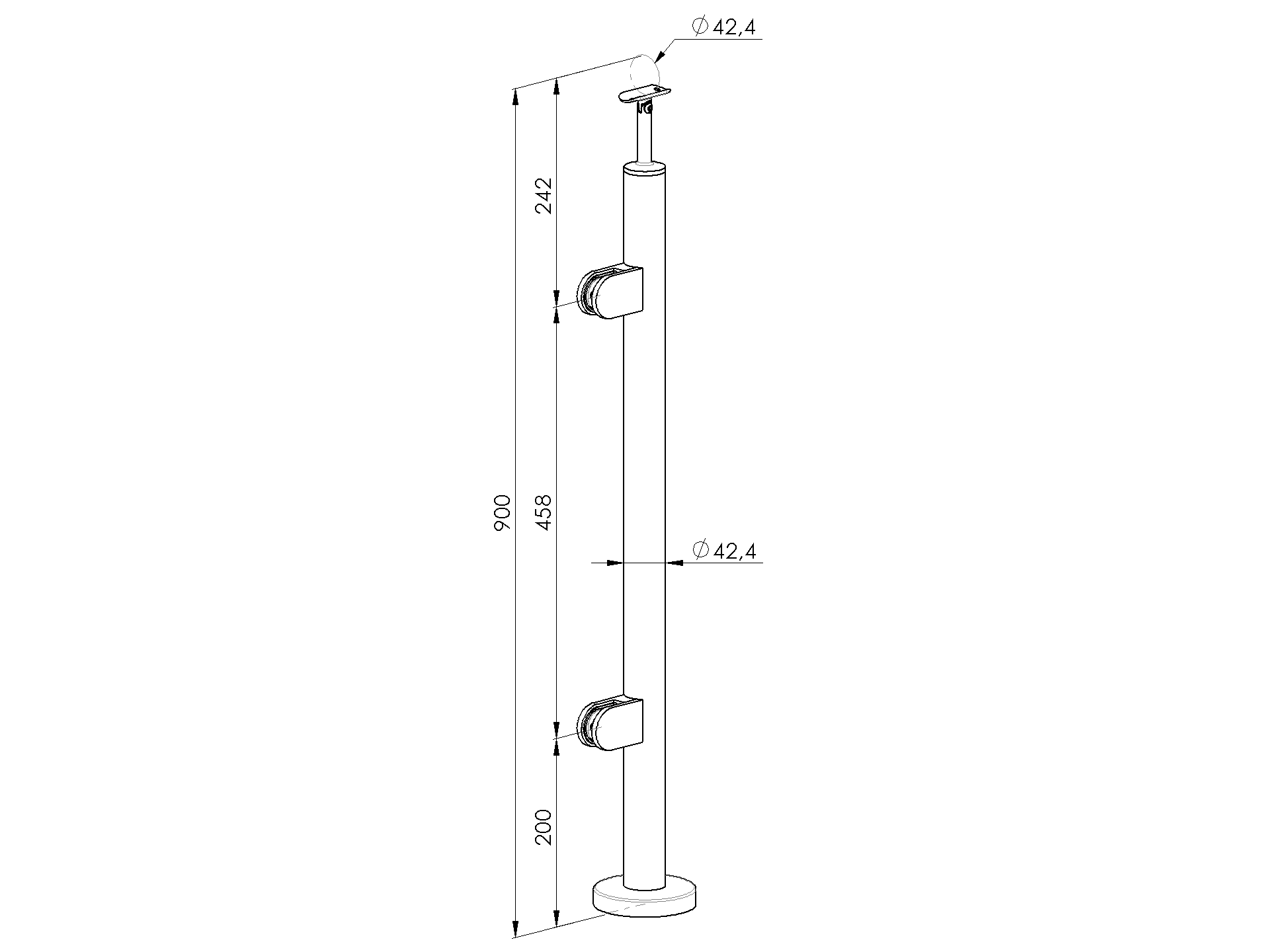 Stainless steel pole, VK-straight, left AISI304, D - Image 5