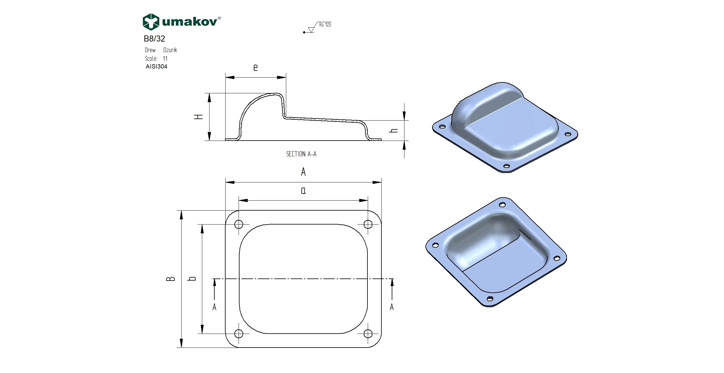 Stop center fixed inox, 158x138x50mm - Image 2
