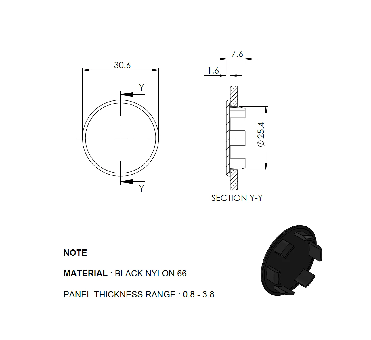 End cap for AL profile - black, PVC, D25mm - Image 2