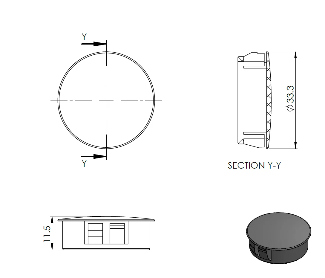 End cap for AL profile - black, PVC, D33mm - Image 2